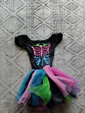 Kids Black Skeleton Tutu Costume with Pink, Blue & Green Accents